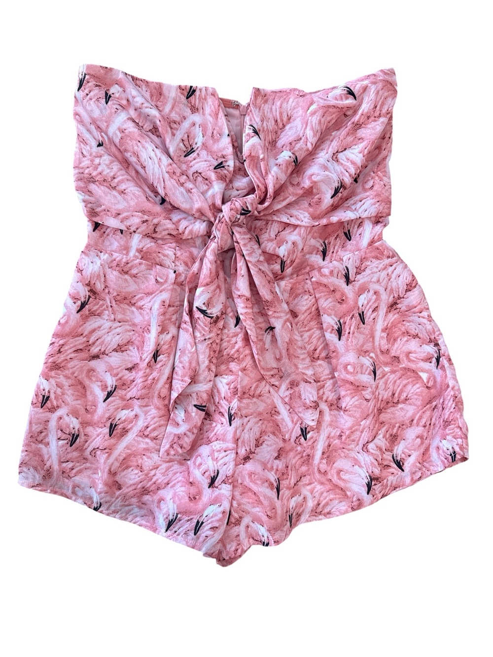 Buddy Love Pink Flamingo Print Strapless Romper Deep V Neck Tie Front Medium - Picture 3 of 8